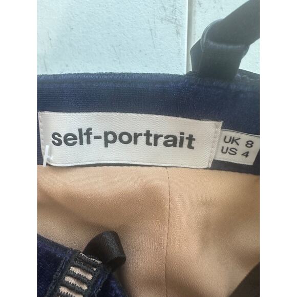 Self-Portrait Womens Dress Size 4 Velour Whimsical Fairy Renaissance Blue Midi - Picture 8 of 14